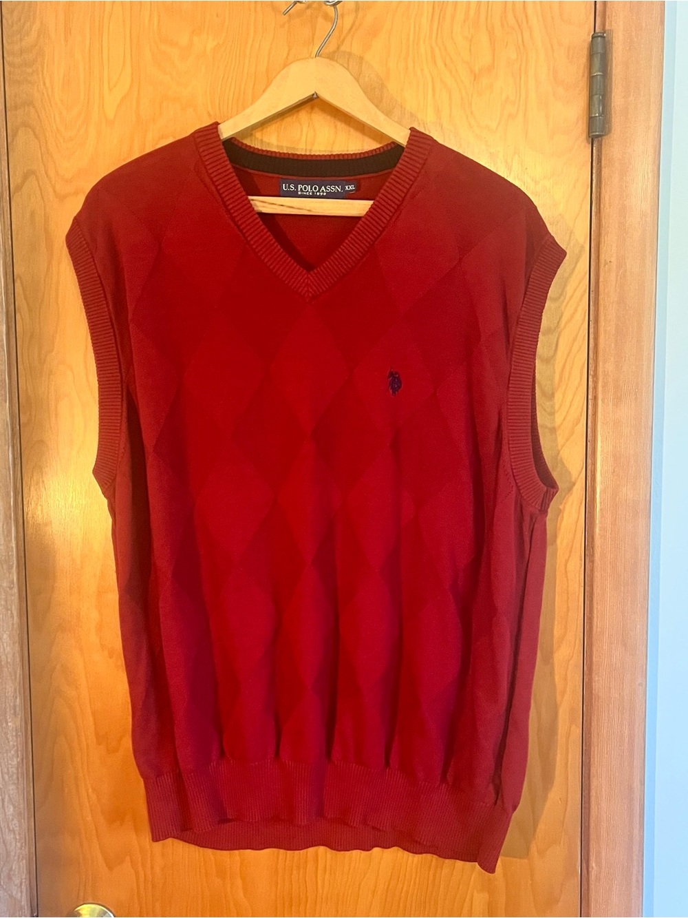US Polo Assn Mens Sz M Medium V Neck Sweater Vest 100% Cotton Burgundy
